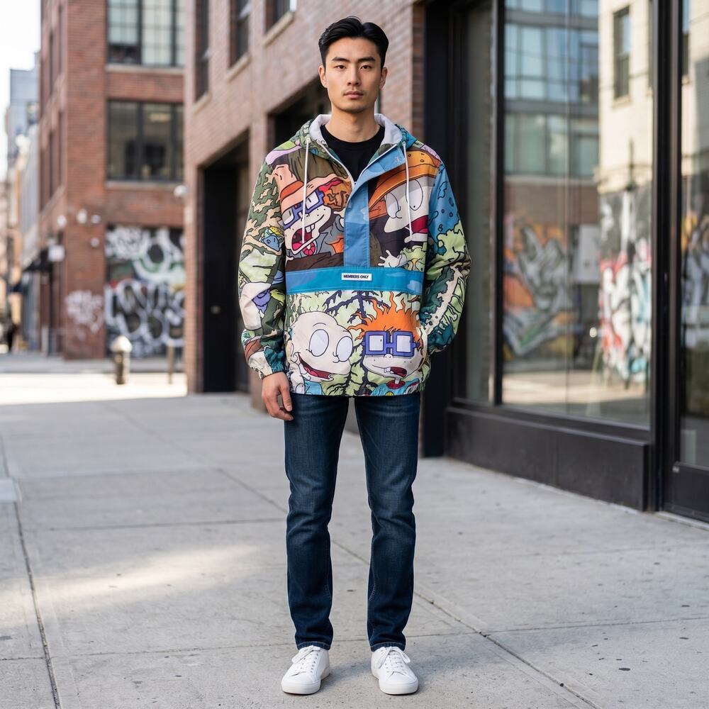 NICKELODEON X MEMBERS ONLY Mens 1/2 zip Jacket Medium RUGRATS windbreaker Y2K